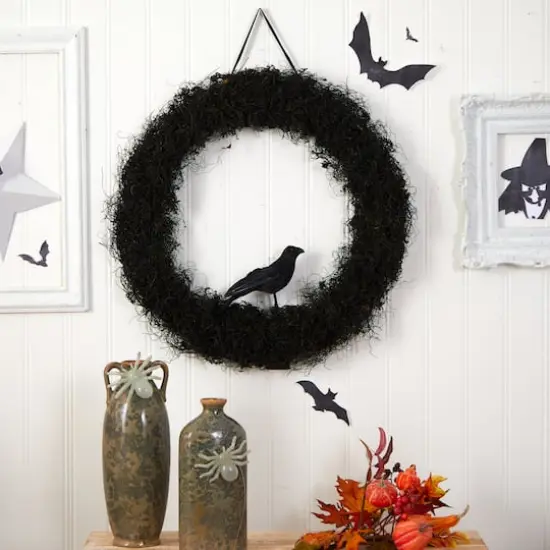 30" Halloween Black Raven Twig Wreath {4}
