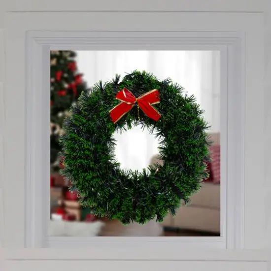 17" Pre-Lit LED Green Tinsel Artificial Wreath With Bow {8}