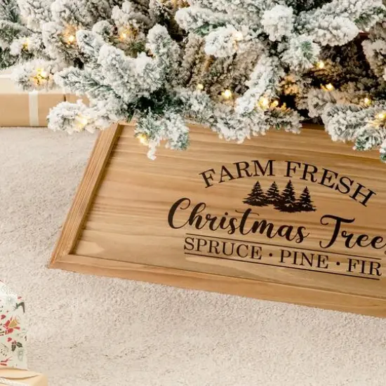 Glitzhome&reg; 40" Natural Wooden Trapezoid Farm Fresh Christmas Tree Collar {7}