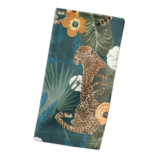 Tropical Cheetah Cotton Twill Dinner Napkin Teal {3}