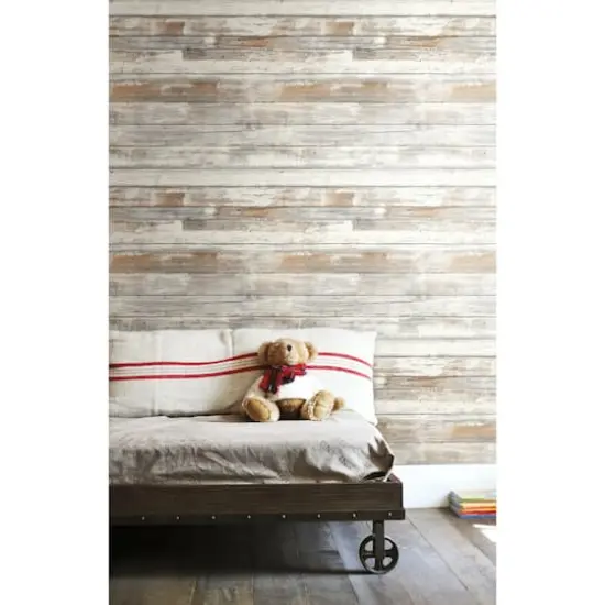 RoomMates Distressed Wood Tan Peel & Stick Wallpaper {4}