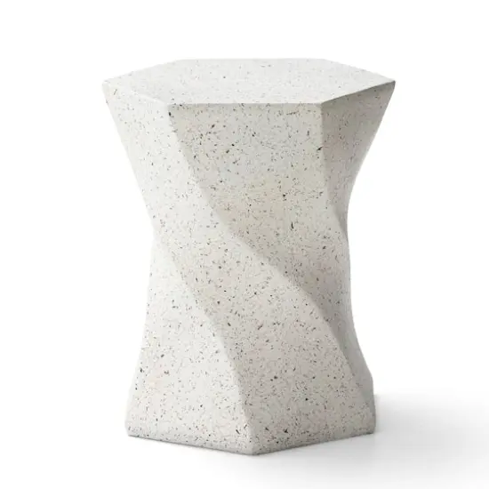 Glitzhome&reg; 17.75" Multifunctional Twist-Style Faux Terrazzo Garden Stool White {1}