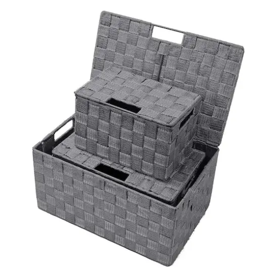 Sorbus 3-Piece Woven Basket with Lid Set Gray {4}
