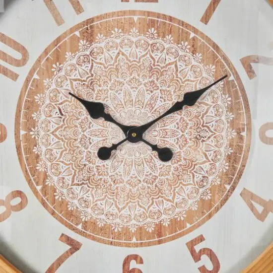 30" Natural Brown & White Mandala Wall Clock {6}