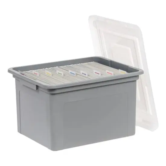 IRIS Gray & Clear 35qt. Snap Tight Plastic File Organizer Box With Lid {4}