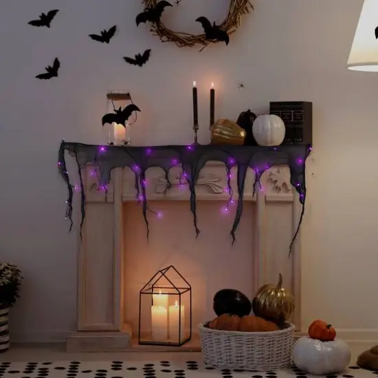 4ft. Pre-Lit Purple LED Halloween Black Gauze Drape Lights {3}