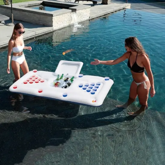 76.5" Floating Swimming Pool Pong Game with Built In Cooler {6}