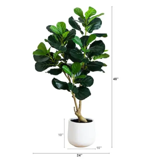 4ft. Artificial Lush Fiddle Leaf Tree in Decorative White Planter {3}