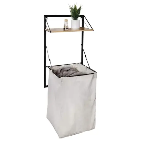 Honey Can Do Black & Maple Collapsible Wall-Mounted Hamper with Laundry Bag & Shelf {1}
