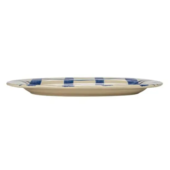 Hello Honey&reg; 14" Hand-Painted Wax Relief Blue Stripe Oval Stoneware Platters, 2ct. {6}