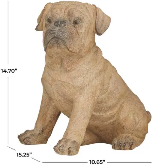 15" Light Brown Polystone Pug Sculpture {4}