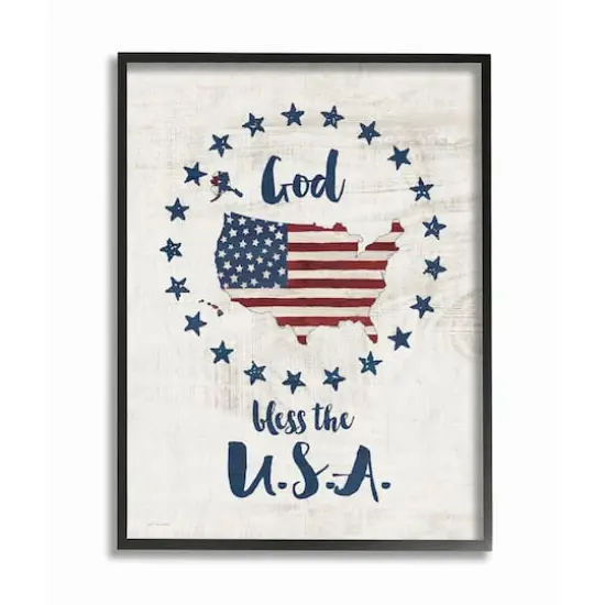 Stupell Industries God Bless the U.S.A. Stars & Stripes Sign Wall Art in Black Frame {1}