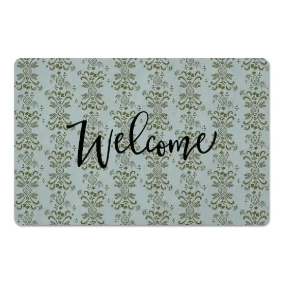 Welcome Floral Crest Floor Mat Green {1}