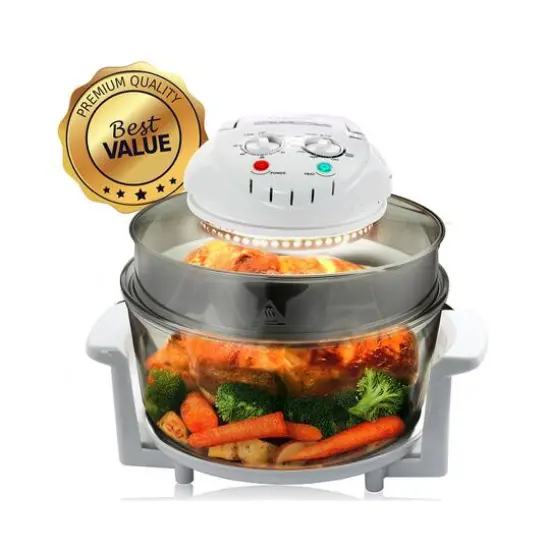 MegaChef 14.25" White Multipurpose Countertop Halogen Oven Air Fryer/Rotisserie/Roaster  {5}