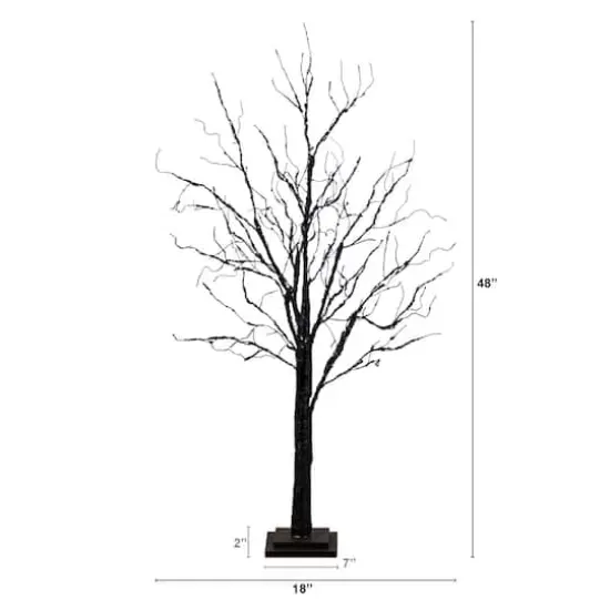 4ft. Pre-Lit Halloween Black Twig Artificial Tree with 180 Orange & Purple LED Lights {3}