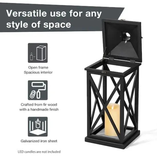 Glitzhome&reg; Black Farmhouse Wood & Metal Lanterns Set {5}