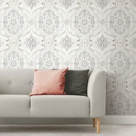 RoomMates Bohemian Damask Peel & Stick Wallpaper Taupe and Gray {7}
