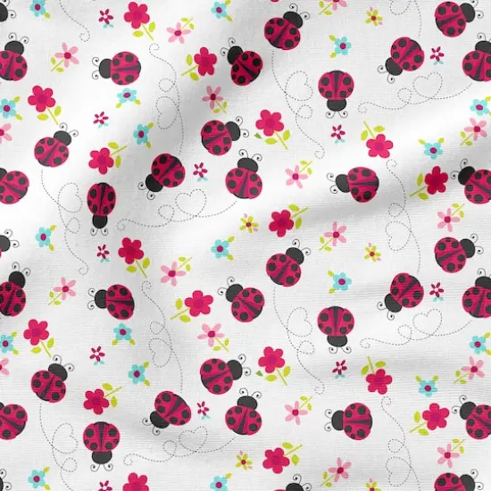 Fabric Editions White Ladybug Journey Cotton Fabric {5}