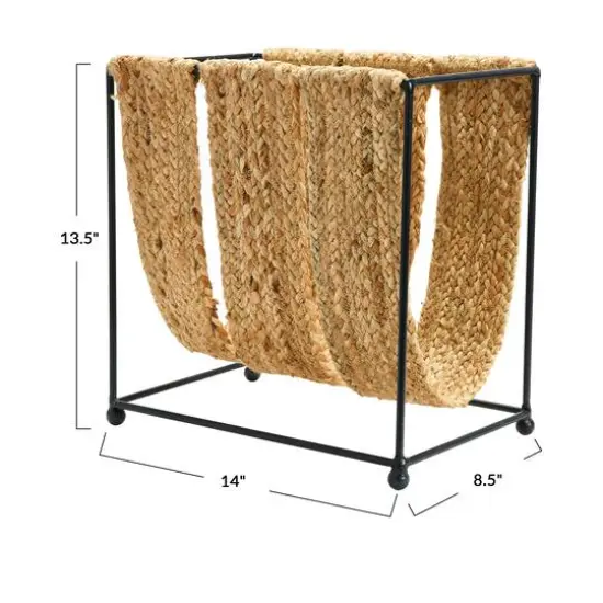 Hello Honey® Natural & Black Woven Jute & Metal Magazine Holder {8}