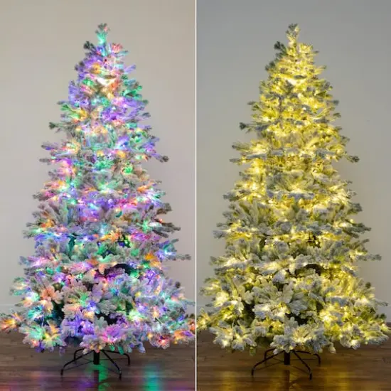 7.5ft. Pre-Lit Flocked California Spruce Artificial Christmas Tree, Color-Changing LED Lights {5}