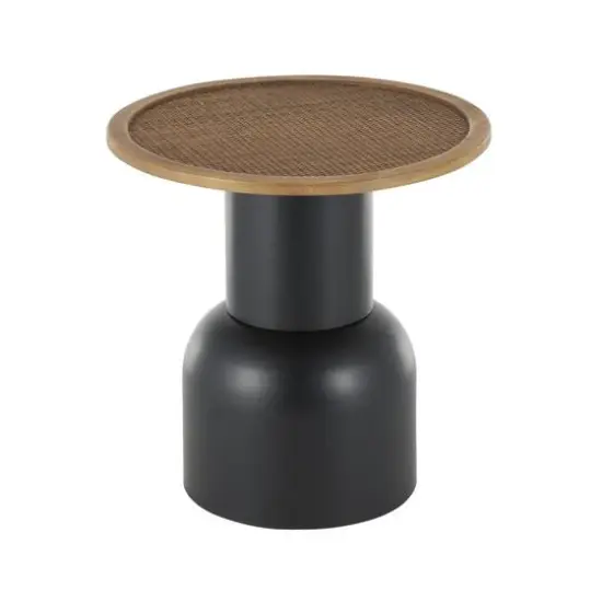 19.5" Black Metal & Rattan Accent Table {9}