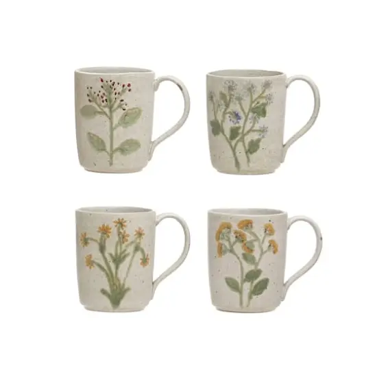 Hello Honey&reg; Cream Flower Design Modern Stoneware Mug Set {1}
