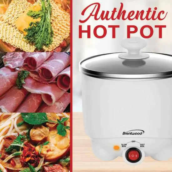 Brentwood White 1.1qt. 400 Watt Stainless Steel Electric Hot Pot Cooker & Food Steamer {8}