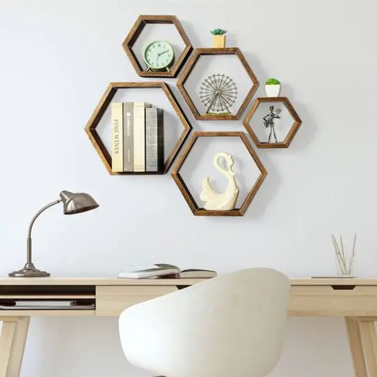 NEX&trade; Hexagon Floating Honeycomb Shelves Set Brown {4}