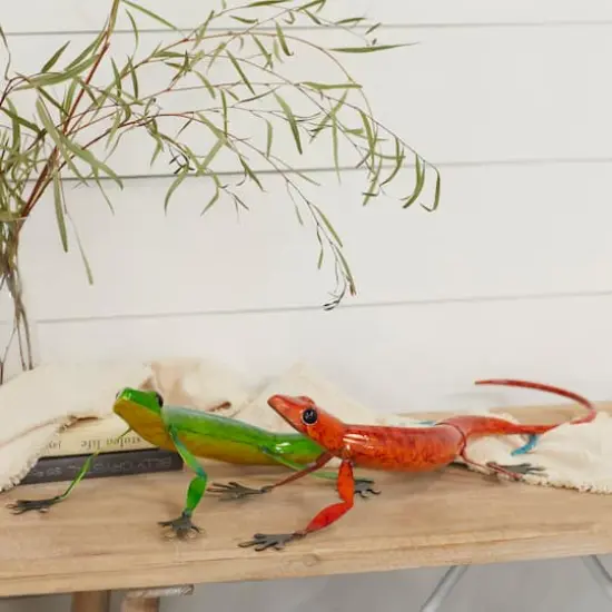Set of 2 Eclectic Multi Colored Metal Lizard Sculpture 23" x 4" {10}