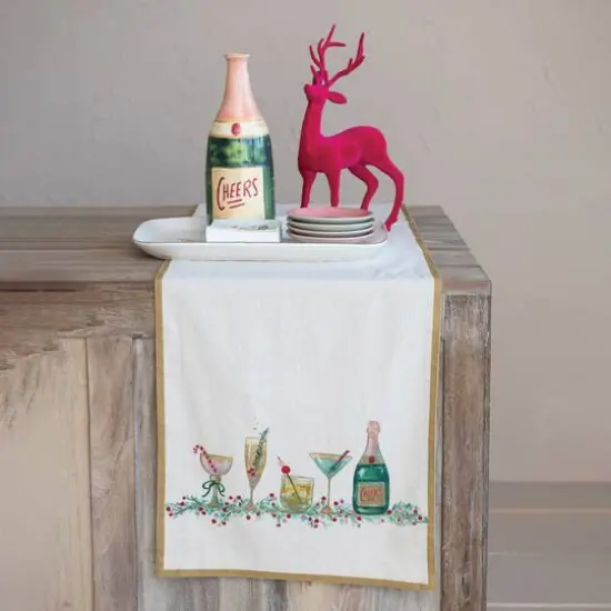 Hello Honey® 72" Holiday Cocktails & Gold Trim Cotton Printed Table Runner {3}