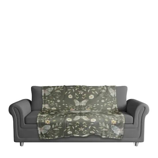 Butterfly Pattern Coral Fleece Blanket Forest Green {4}
