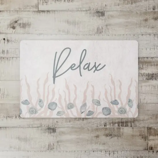 Relax Shell & Coral Border Floor Mat Blue Shell and Blush Coral Border on White {3}