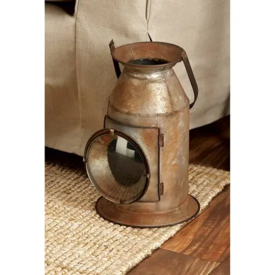 19" Gray Iron Rustic Candle Holder Lantern {8}