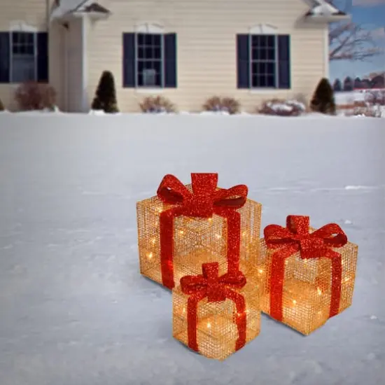 Gold & Red Gift Box Set with Holly with Clear Lights {3}