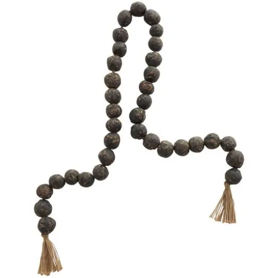 5ft. Paper Mache Round Distressed Beaded Garland with Tassel Black {3}