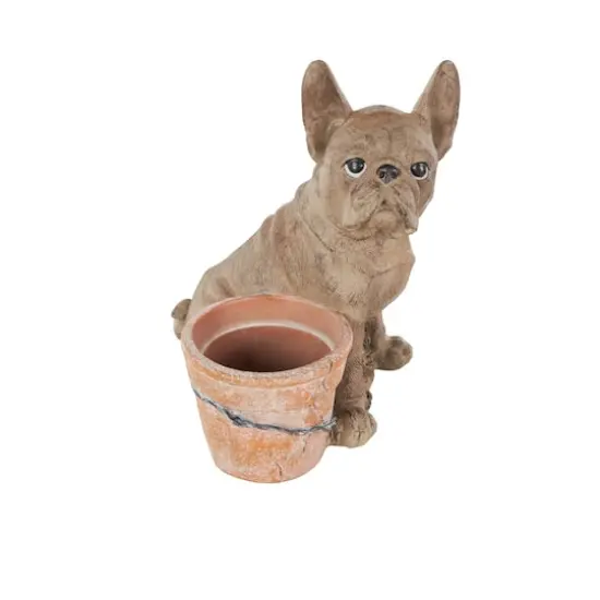 11" Textured Brown Dog Planter with Antique Pot {1}
