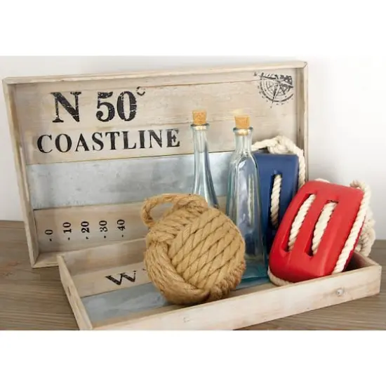 Brown Wood Coastal Tray Set {8}