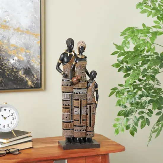 23" Family Tall African Decorative Sculpture with Gold Jewels {3}