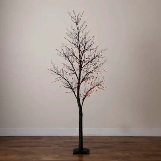 7ft. Pre-Lit Halloween Deluxe Black Twig Artificial Tree with 180 Orange & Purple LED Lights {11}