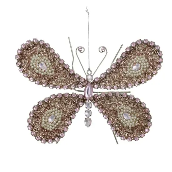 Hello Honey&reg; 8" Silver, Pink & Cream Metal Butterfly Ornament with Sequins, Jewels & Beads {1}
