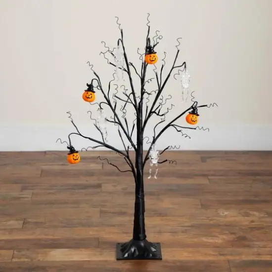 3ft. Pre-Lit Artificial Halloween Pumpkins and Skulls Ornament Tree with 48 Warm White LED Lights {11}
