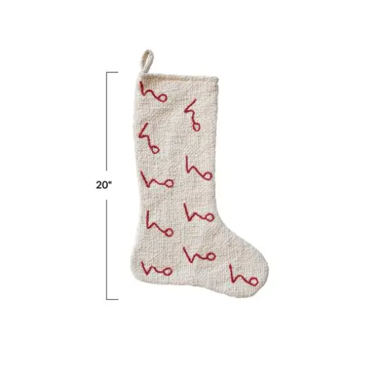 Hello Honey&reg; 20" Natural White & Red Woven Cotton Stocking with Embroidered Ho Ho Ho Pattern {5}
