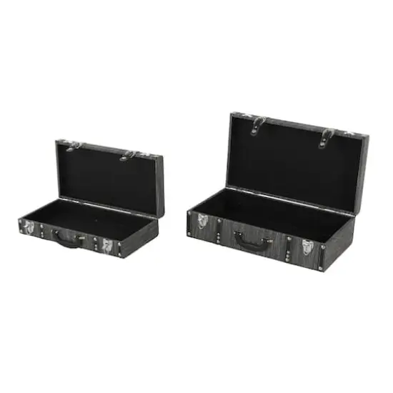 Black Fabric Woven Storage Decorative Trunk with Silver Latches & Buckles Set {3}