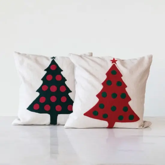 Hello Honey® 18" Embroidered Wool Christmas Tree Throw Pillow Set {3}
