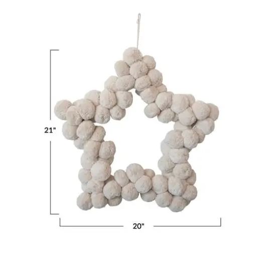 Hello Honey&reg; 21" Natural White Handmade Metal & Wool Pom Pom Star Shaped Wreath {5}