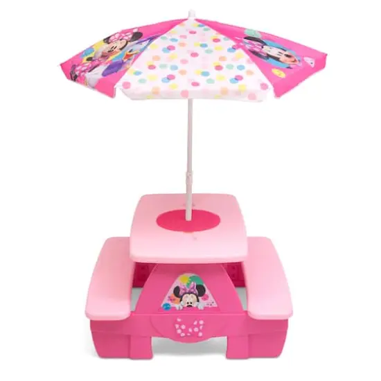 Disney® Minnie Mouse 4 Seat Activity Picnic Table with Umbrella & LEGO Compatible Tabletop {5}
