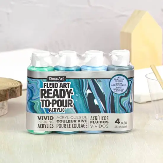 DecoArt&reg; Fluid Art Ready to Pour Acrylic&trade; Silver Seas Paint Pack {4}