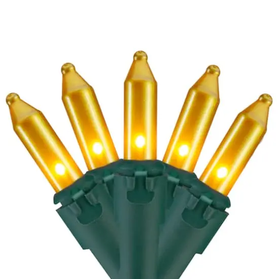 100ct. Opaque Gold Mini Christmas Lights Set With Green Wire {1}