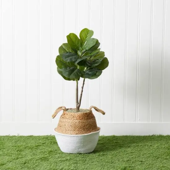 3ft. Artificial Fiddle Leaf Fig Tree With Handmade Cotton & Jute Woven Basket DIY Kit White {9}