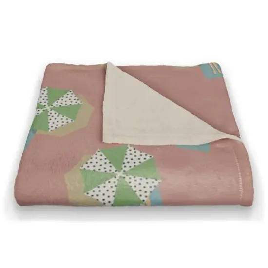 Umbrella Pattern Coral Fleece Blanket Pink/Green {3}